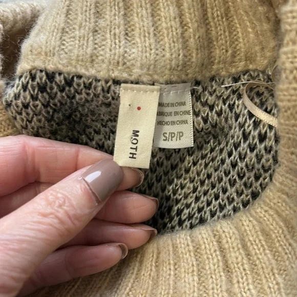 Anthropologie Moth Sweater Tan Black Window Pane Plaid Crewneck Sz S - Picture 9 of 13